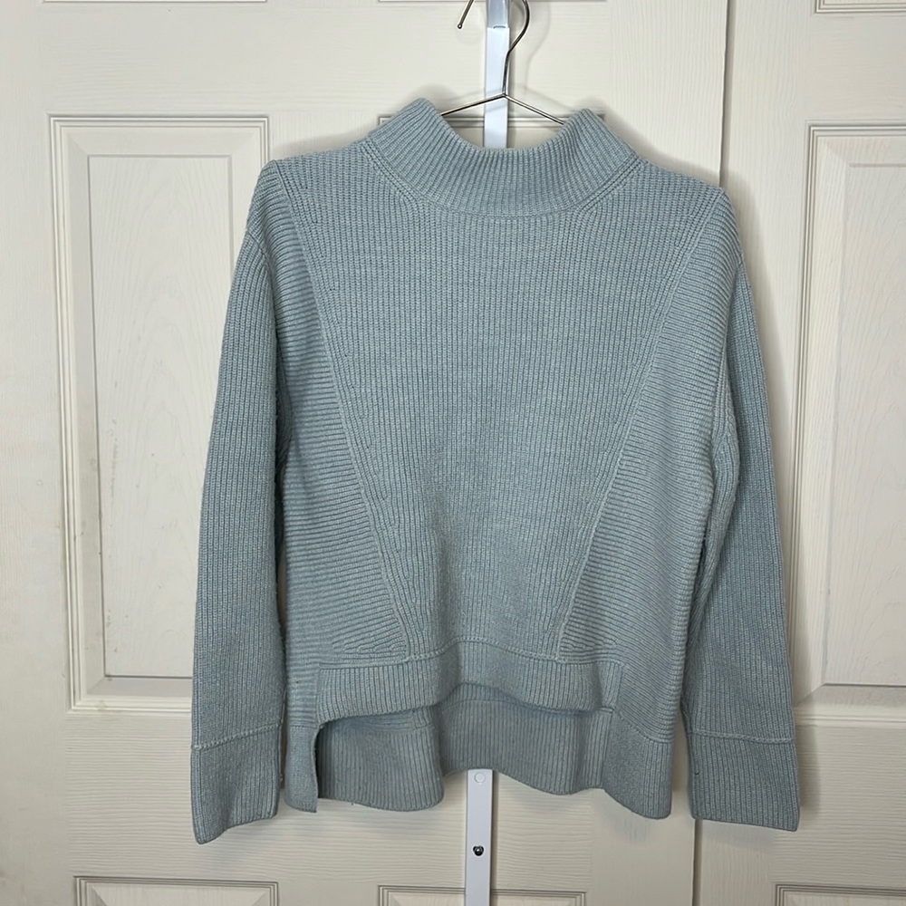 Aqua High-Low Mock Neck Ribbed Wool Blend Sweater Sage Green Size M - Picture 3 of 12